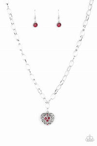 Paparazzi -No Love Lost - Heart Pendant with Rhinestone in Pink, Red, Silver