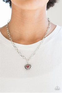 Paparazzi -No Love Lost - Heart Pendant with Rhinestone in Pink, Red, Silver
