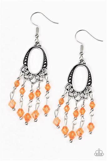 Paparazzi Not the Only Fish in the Sea Earrings with Orange Glass Beads