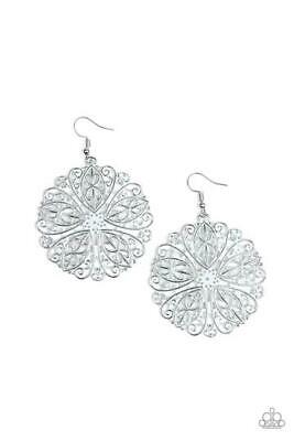 Paparazzi Ocean Paradise Ornate White Round with Silver Filigree Earrings