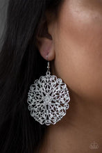Load image into Gallery viewer, Paparazzi Ocean Paradise Ornate White Round with Silver Filigree Earrings
