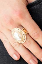 Load image into Gallery viewer, Paparazzi Opulently Olympian Gold Ring with White Pearl and Rhinestone
