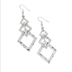 Point Blank - Paparazzi - Silver Hammered Diamond-Shaped Earrings - Fashion Fix December 2019