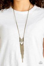 Load image into Gallery viewer, Point Taken Long Brass Necklace
