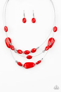 Radiant Reflections Red Wire Necklace and Savor the Flavor Red Bracelet - Jewelry Set 56