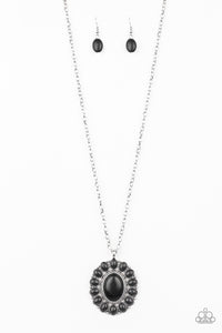 Paparazzi Rancho Roamer Long Black Stone Floral Pendant Necklace