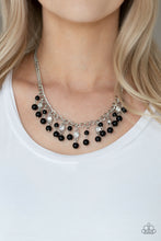 Load image into Gallery viewer, Regal Refinement Black Necklace with white rhinestone and black beads
