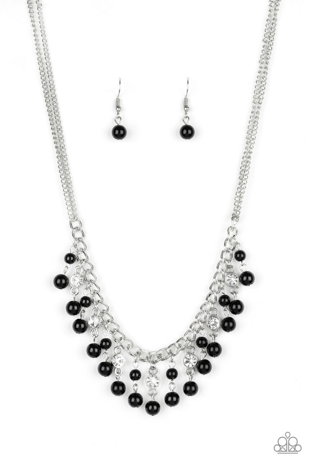 Regal Refinement Black Necklace with white rhinestone and black beads