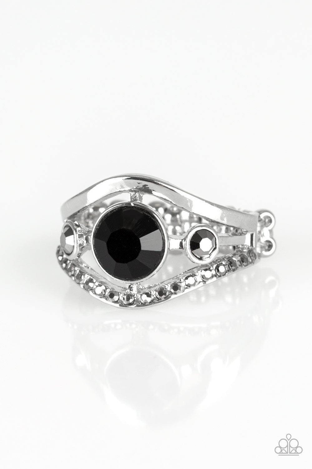 Rich with Richness Black Ring with White and Hematite Rhinestones