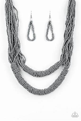 Paparazzi Right to the Rainforest Silver Grey Seed Bead Necklace