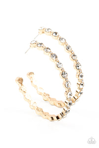 Paparazzi - Royal Reveler - Gold Rhinestone Hoop Earrings