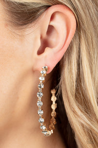 Paparazzi - Royal Reveler - Gold Rhinestone Hoop Earrings