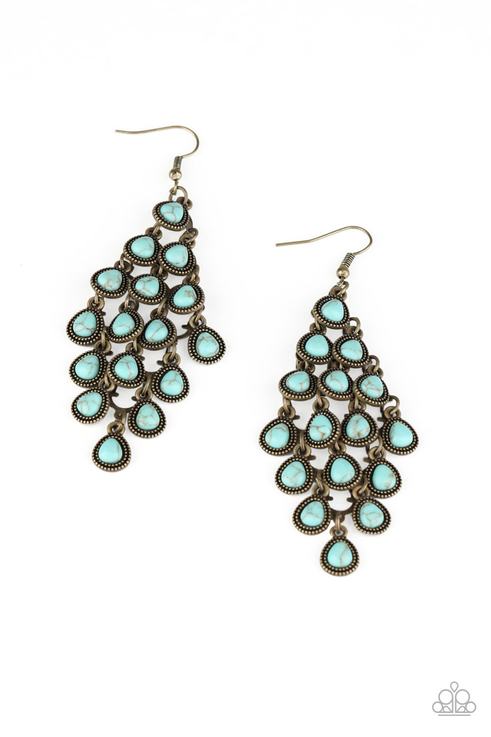 Paparazzi Rural Rainstorms Brass Earrings with Turquoise Stones