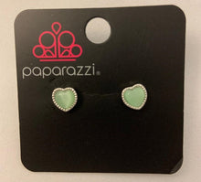 Load image into Gallery viewer, Paparazzi - Starlet Shimmer - Heart Post Earrings with Cat&#39;s Eye Stone - SS10
