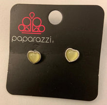 Load image into Gallery viewer, Paparazzi - Starlet Shimmer - Heart Post Earrings with Cat&#39;s Eye Stone - SS10
