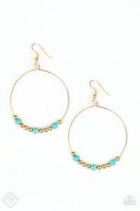 Paparazzi - Say a Little Prairie - Gold and Turquoise Bead Circle Earrings - Fashion Fix Exclusive