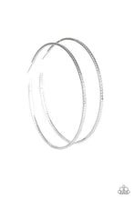 Load image into Gallery viewer, Paparazzi Shimmer Maker Large Silver Hoop Earrings 3 1/2&quot;
