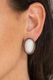 Load image into Gallery viewer, Paparazzi Shiny Sediment Cooper Post Earrings with White Stone

