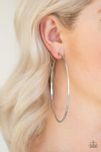 Load image into Gallery viewer, Paparazzi Shimmer Maker Large Silver Hoop Earrings 3 1/2&quot;
