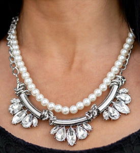 Pearl and Rhinestone Necklace & Bracelet - Society Socialite necklace, I do bracelet - Jewelry Set 2