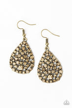 Load image into Gallery viewer, Paparazzi Brighter Brass Teardrop Earrings with Topaz Rhinestones
