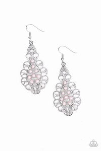 Paparazzi Sprinkle the Sparkle Pink Pearl and Rhinestone Earrings