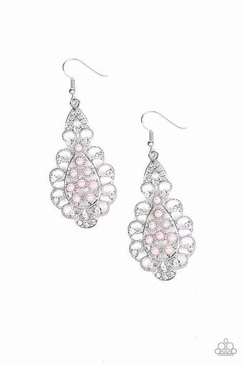 Paparazzi Sprinkle the Sparkle Pink Pearl and Rhinestone Earrings