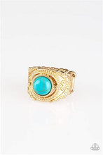 Load image into Gallery viewer, Paparazzi Stand Your Ground Men&#39;s Gold Ring with Turquoise Stone
