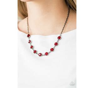 Starlit Social Red Necklace and Marry into Money Red Earrings - Jewelry Set