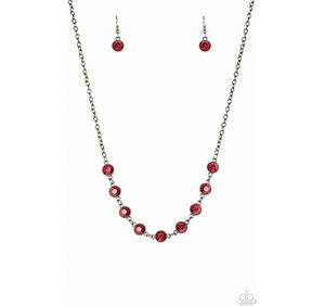 Starlit Social Red Necklace and Marry into Money Red Earrings - Jewelry Set