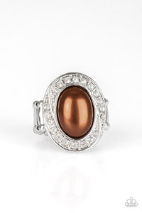 The Royale Treatment Brown Pearl Ring surrounded by Rhinestones around Oval Frame