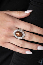 Load image into Gallery viewer, The Royale Treatment Brown Pearl Ring surrounded by Rhinestones around Oval Frame
