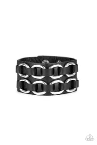 Paparazzi Throttle It Out Black Urban Leather Bracelet - Exclusive Convention 2020