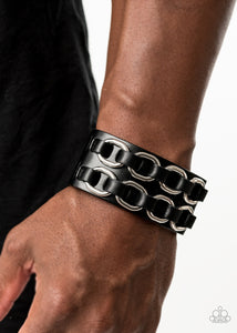 Paparazzi Throttle It Out Black Urban Leather Bracelet - Exclusive Convention 2020