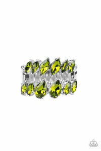 Paparazzi Timeless Tier Lime Green Marquise Rhinestone Ring