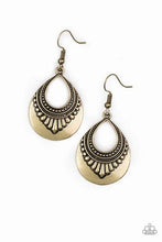 Load image into Gallery viewer, Paparazzi Totally Terrestrial Small Brass Earrings with a Tribal Inspired Design.
