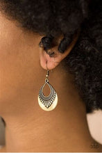 Load image into Gallery viewer, Paparazzi Totally Terrestrial Small Brass Earrings with a Tribal Inspired Design.
