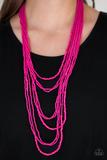 Load image into Gallery viewer, Totally Tonga Long Pink Seed Bead Necklace
