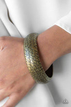 Load image into Gallery viewer, Tread Lightly - Textured Wide Brass Bangle Bracelet
