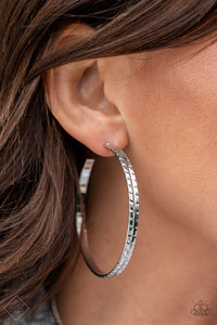 Paparazzi - Tread All About It - Silver Hoop Earrings - Paparazzi Fashion Fix Feb 2021