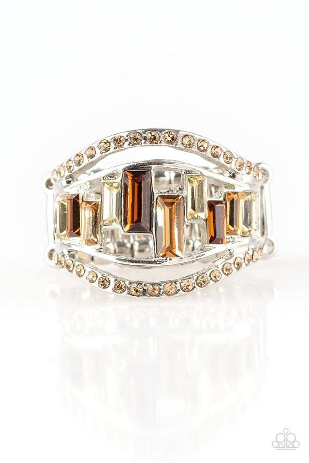 Treasure Chest Charm Brown Topaz Rhinestone Ring