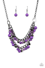 Load image into Gallery viewer, Watch Me Now Gunmetal Short Necklace with colorful beads - Choose from Blue or Purple
