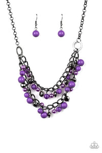Watch Me Now Gunmetal Short Necklace with colorful beads - Choose from Blue or Purple