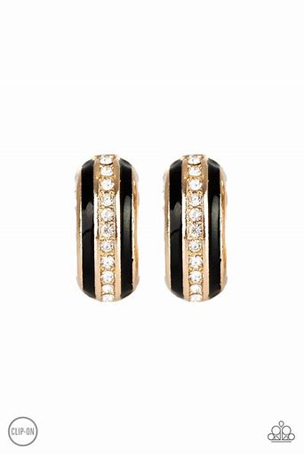 Paparazzi Wealthy Living Gold and Black Clip On Earrings