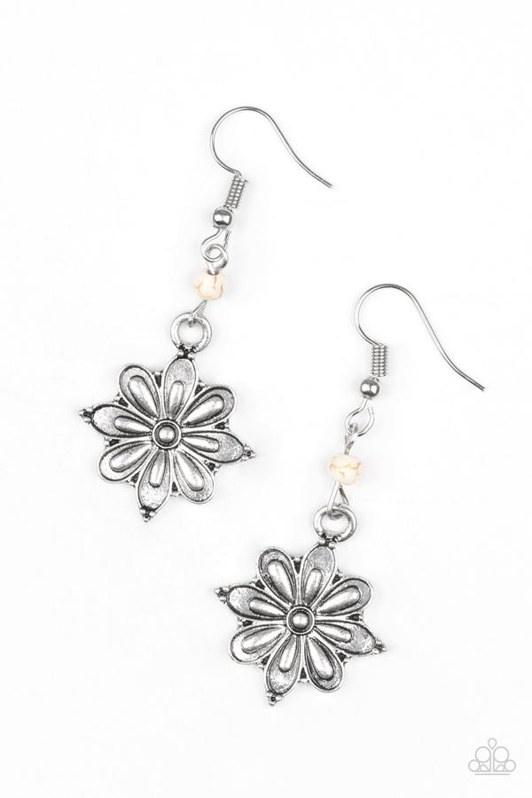 Paparazzi - Cactus Blossom - White Floral Stone Earrings