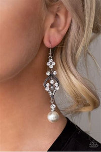 Paparazzi Elegant Extravagant White Pearl and Rhinestone Earrings