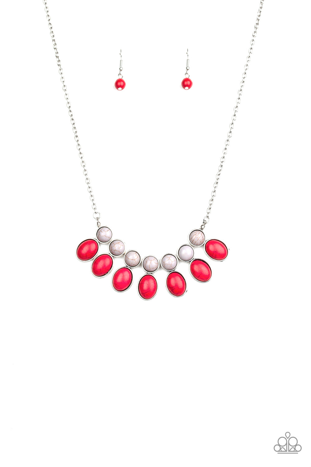 Environmental Impress Red and Silver Stone Necklace