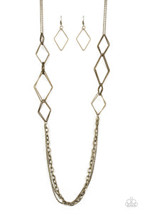 Fashion Fave Long Brass Necklace with Diamond-Shaped Frames