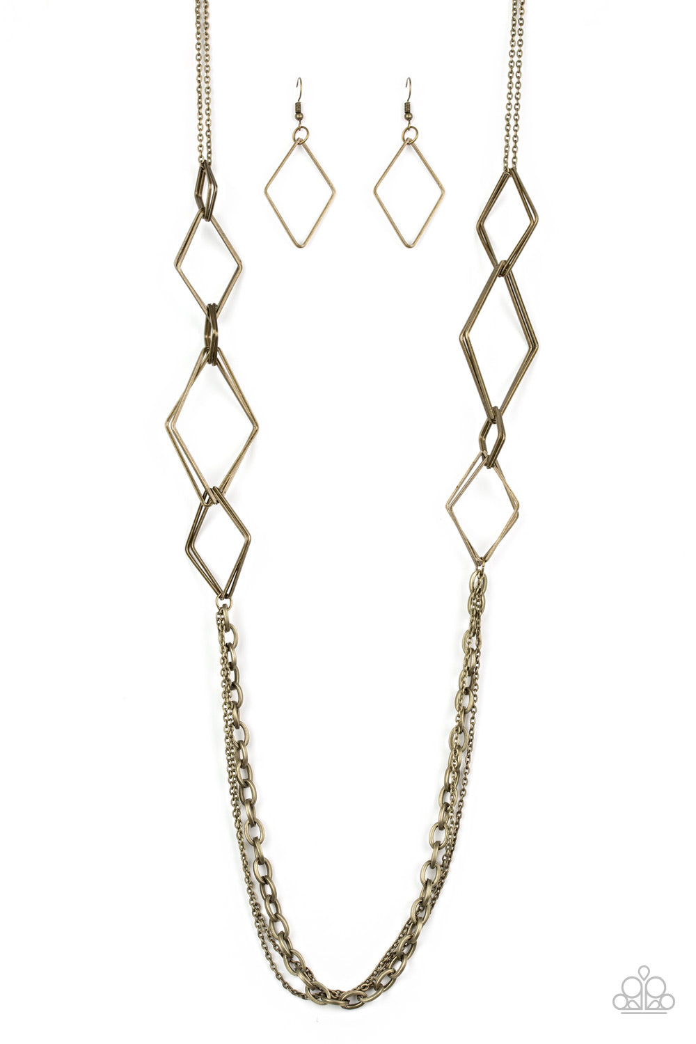 Fashion Fave Long Brass Necklace with Diamond-Shaped Frames