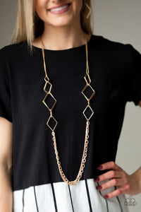 Fashion Fave Long Brass Necklace with Diamond-Shaped Frames